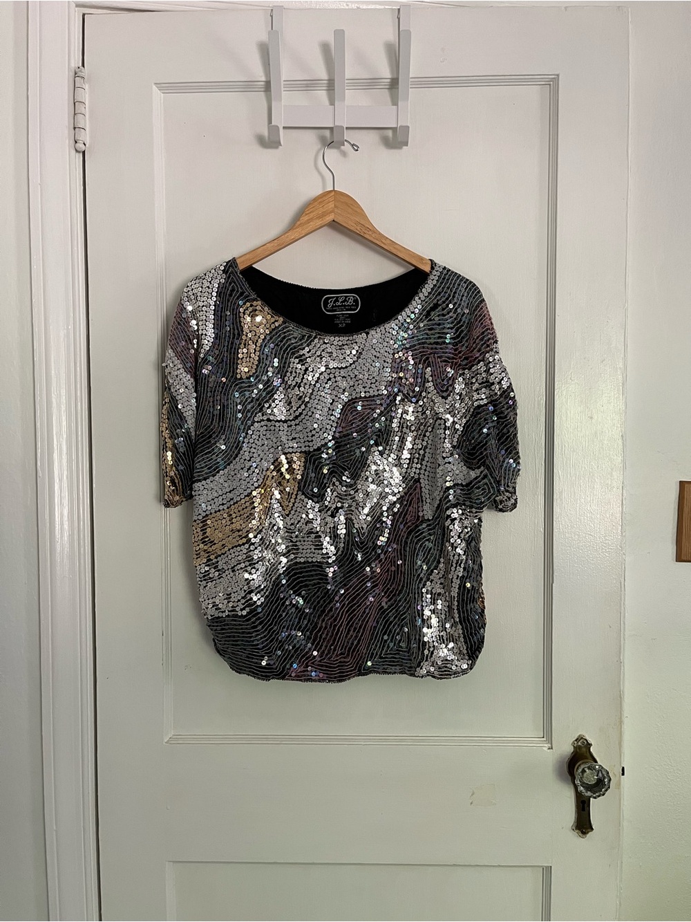 Tadashi Shoji Multicolor Sequin Wave Short Sleeve Top